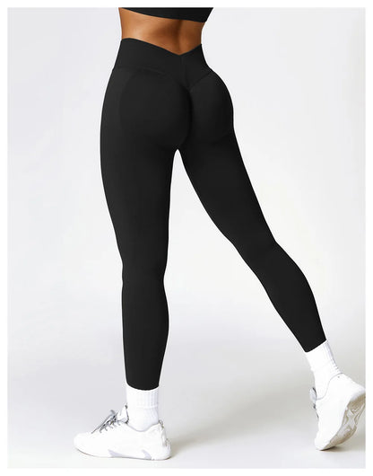 Women's V Back Sports Leggings Athletic Fitness Gym Yoga Pants Tights Scrunch Control Running Exercise Workout Leggins