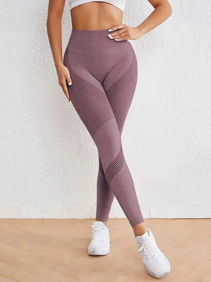 High Waisted Seamless Stretch Athletic Yoga Pants Leggings  Ultra Breathable Quick-Drying for Running Fitness Solid Colors