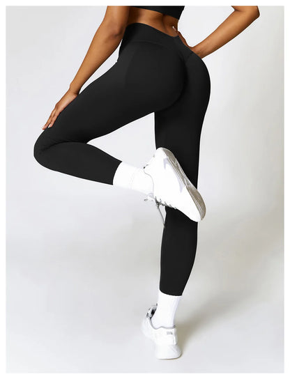 Women's V Back Sports Leggings Athletic Fitness Gym Yoga Pants Tights Scrunch Control Running Exercise Workout Leggins