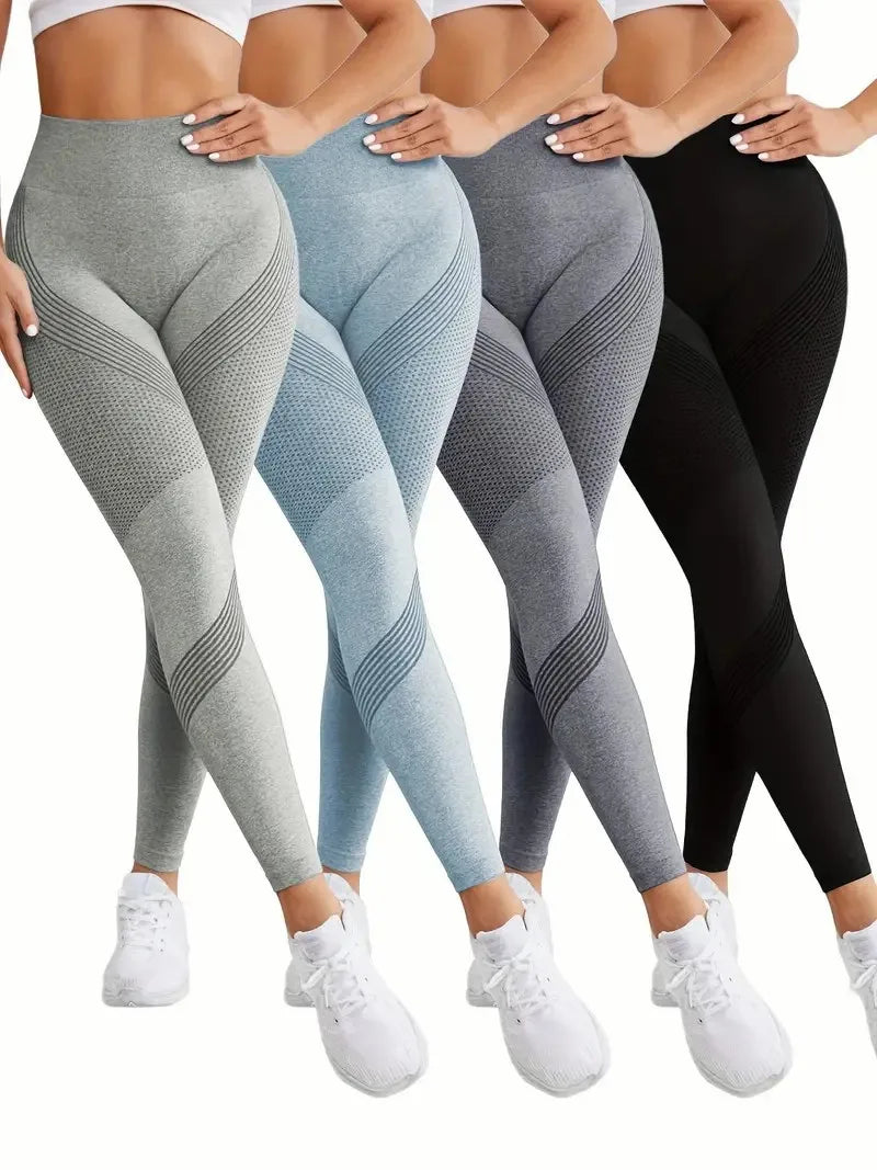 High Waisted Seamless Stretch Athletic Yoga Pants Leggings  Ultra Breathable Quick-Drying for Running Fitness Solid Colors